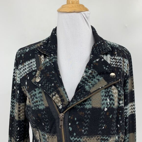 Free People Jacket Womens 6 Multi Plaid Splatter Knit Moto Asymmetric Zip Lined - Picture 3 of 13